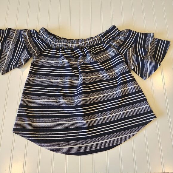 Moa Moa Large Blue White Striped Short Sleeve Blouse - Picture 1 of 9